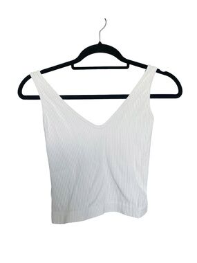 Free People White Ribbed V-Neck Tank
